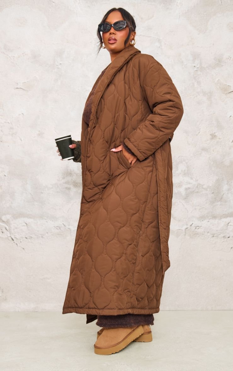 Plus Belted Longline Quilted Coat