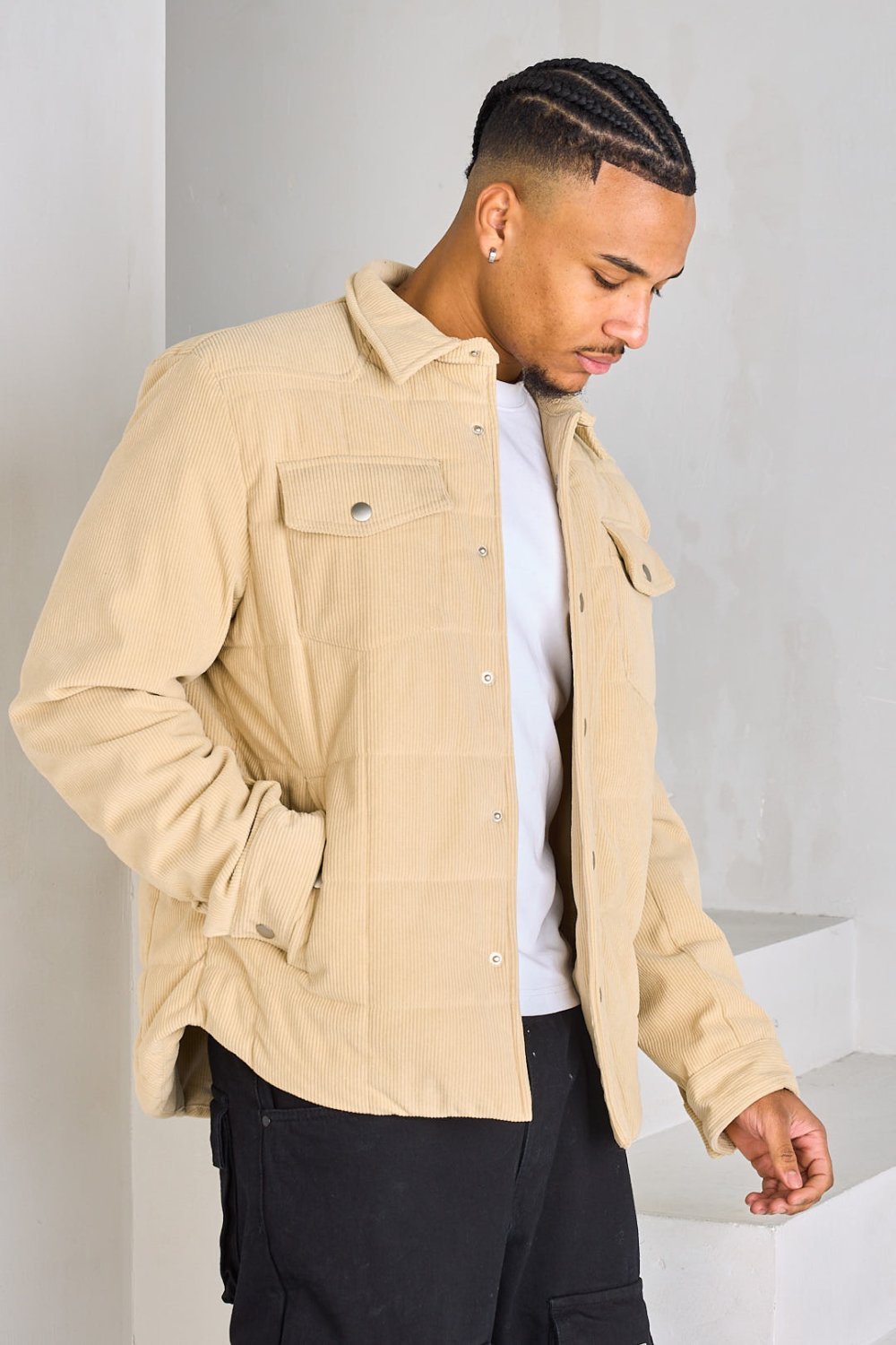 Veste matelassée en velours côtelé beige