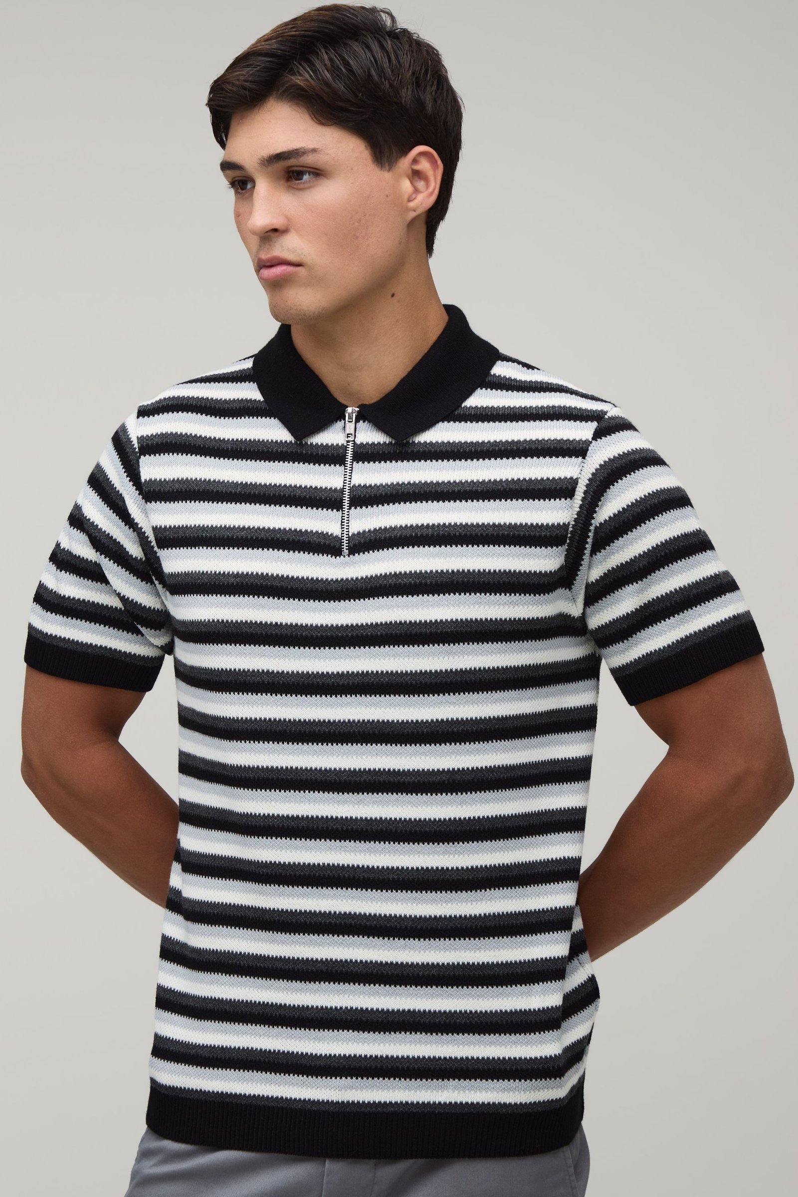 Polo Maille Rayé Coupe Regular À Fermeture 1/4 Zip