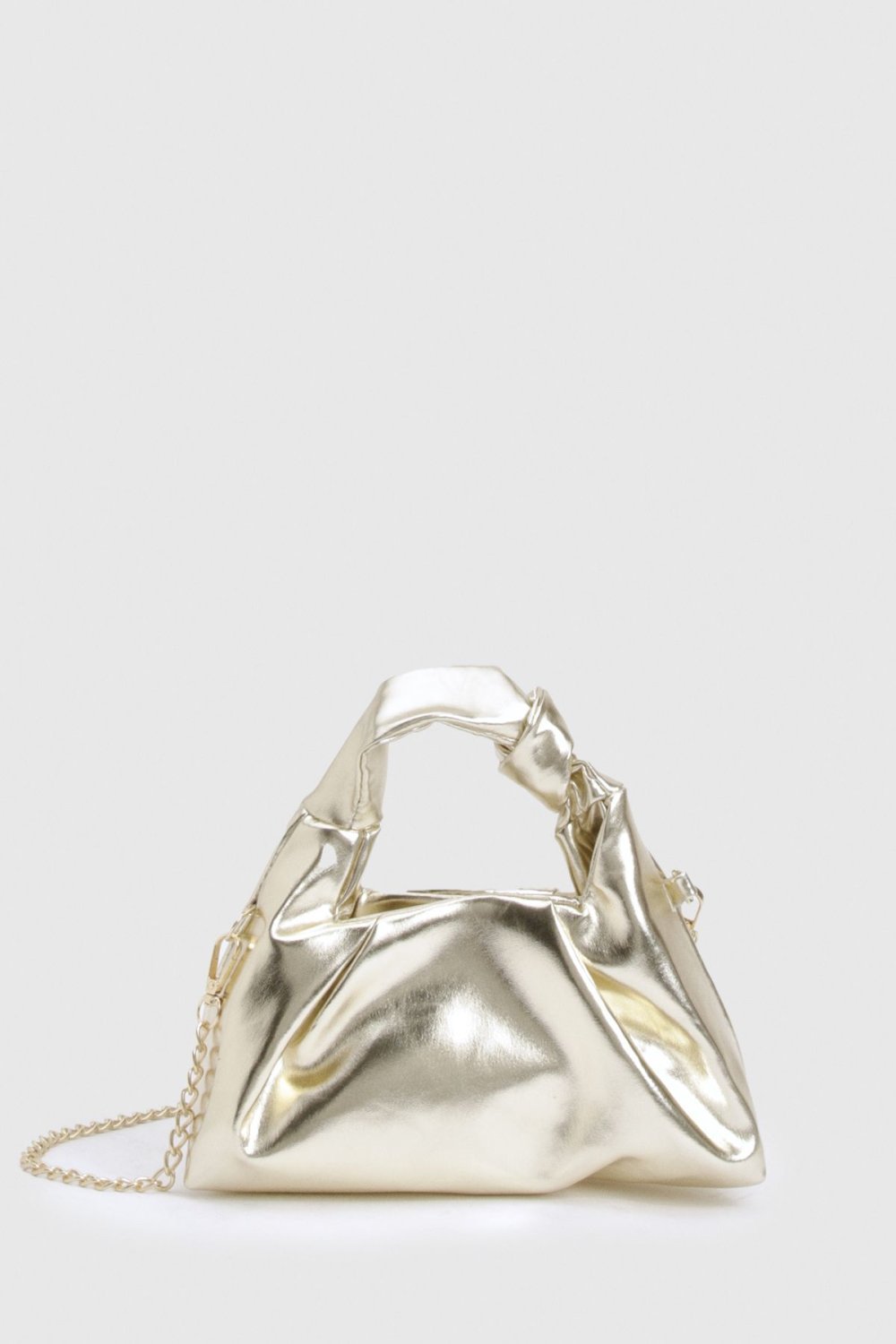 Metallic grab bag with knot handle