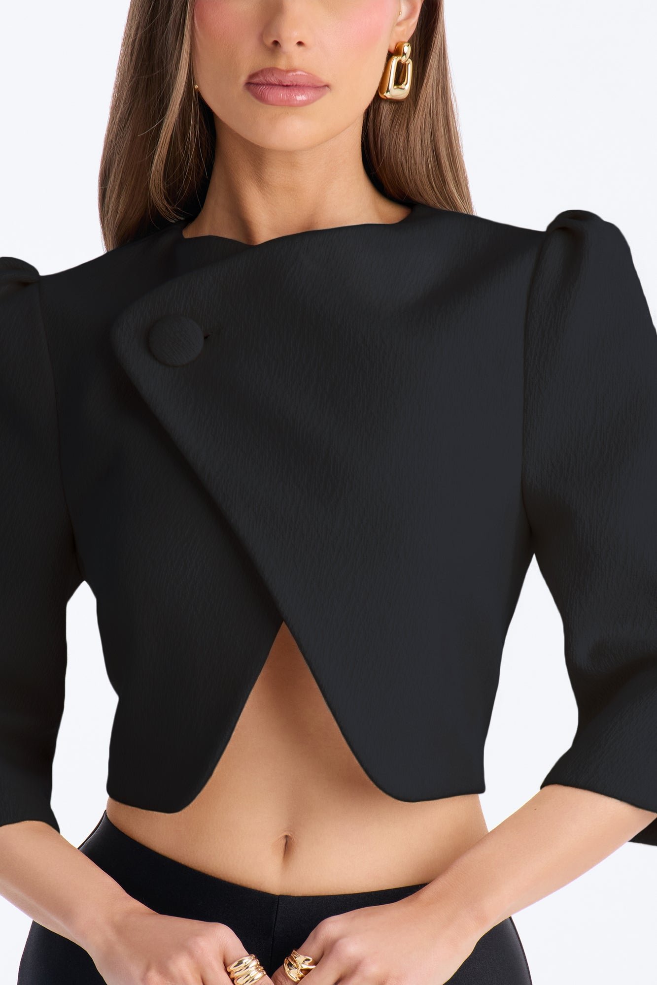 Cropped Short Sleeve Crossover Blazer