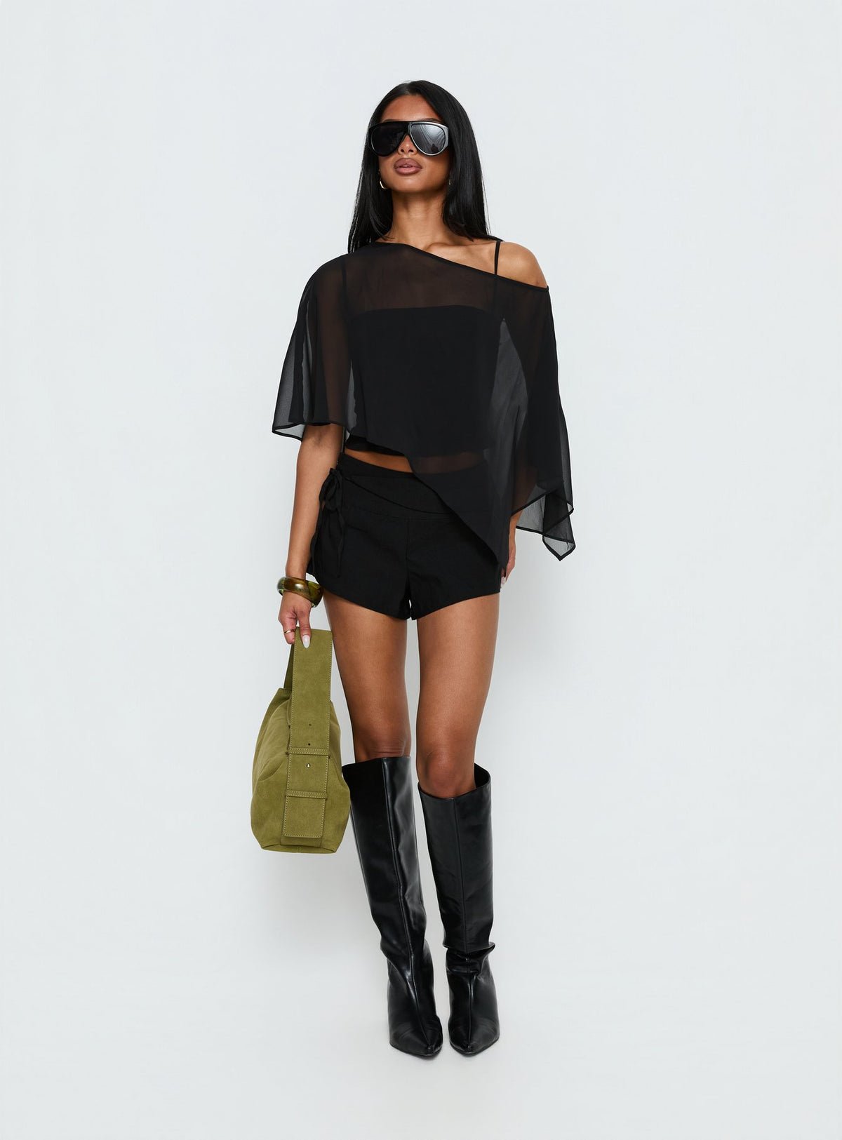 Asymmetric chiffon poncho top