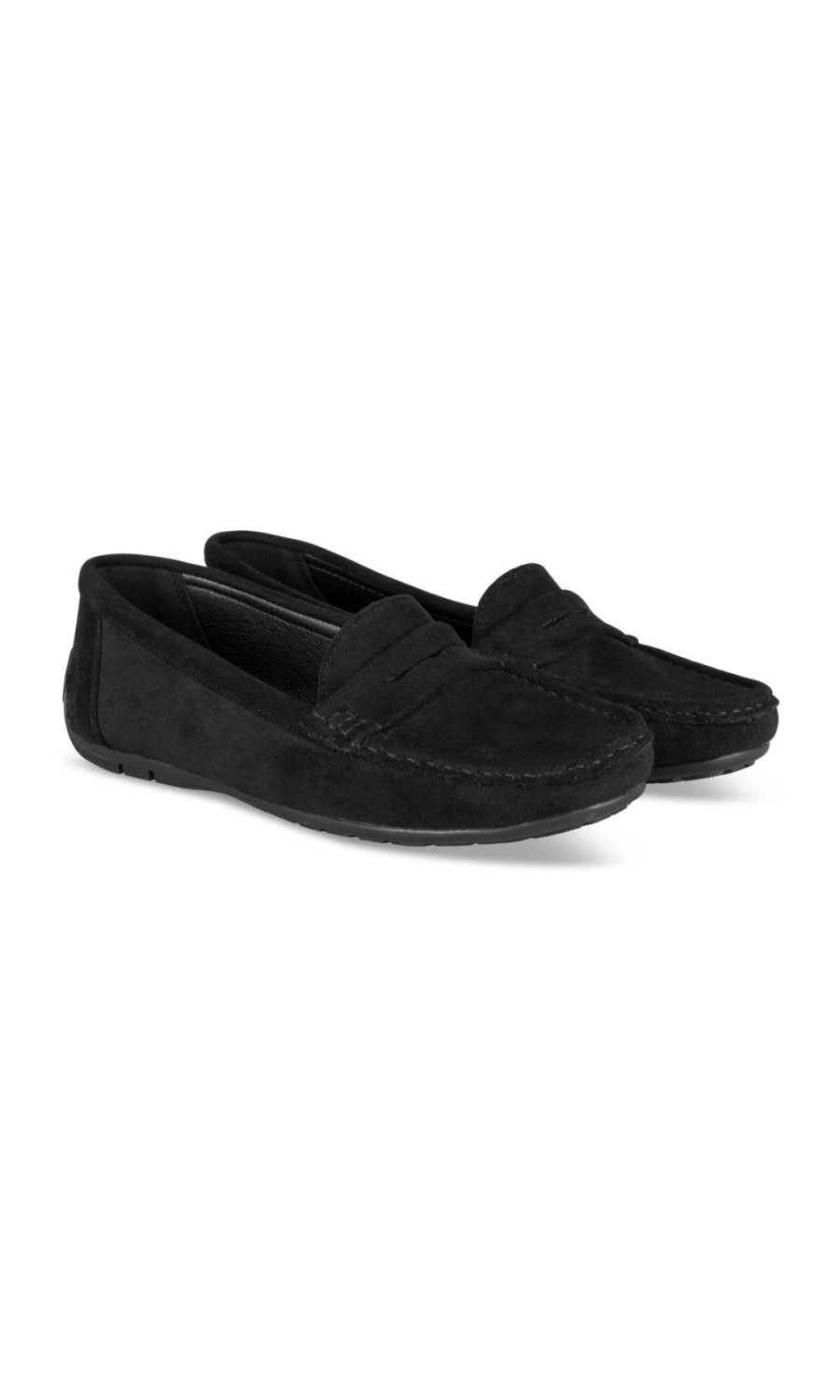 Black flat faux suede loafers