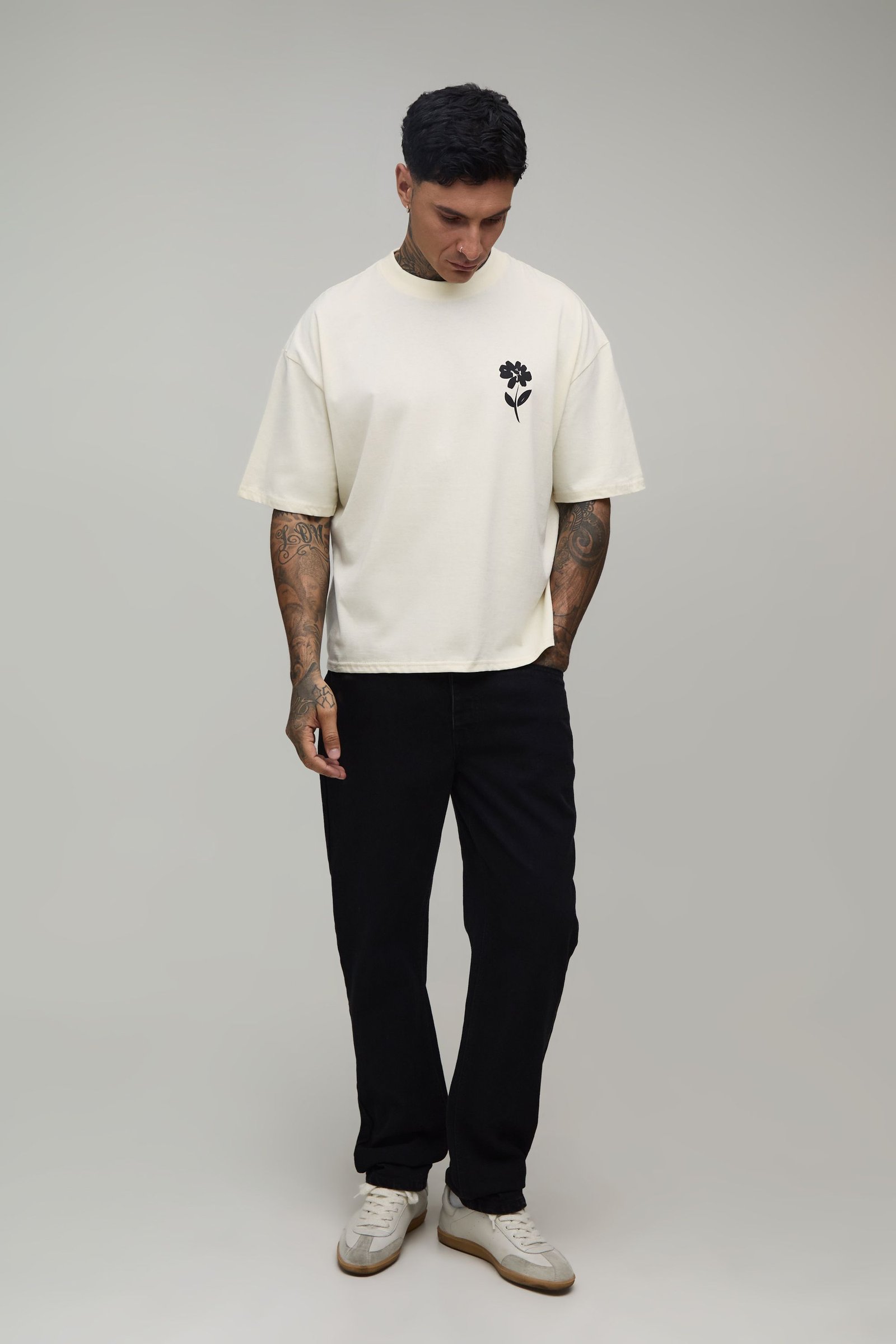 T-shirt oversize b col twil w imprimé nwar - Tall