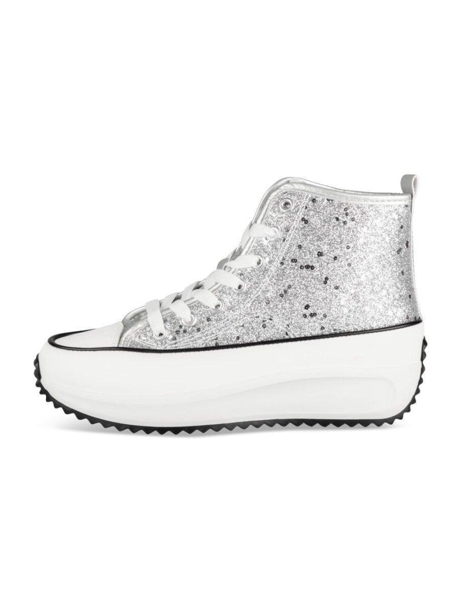 Silver glitter high-top sneakers
