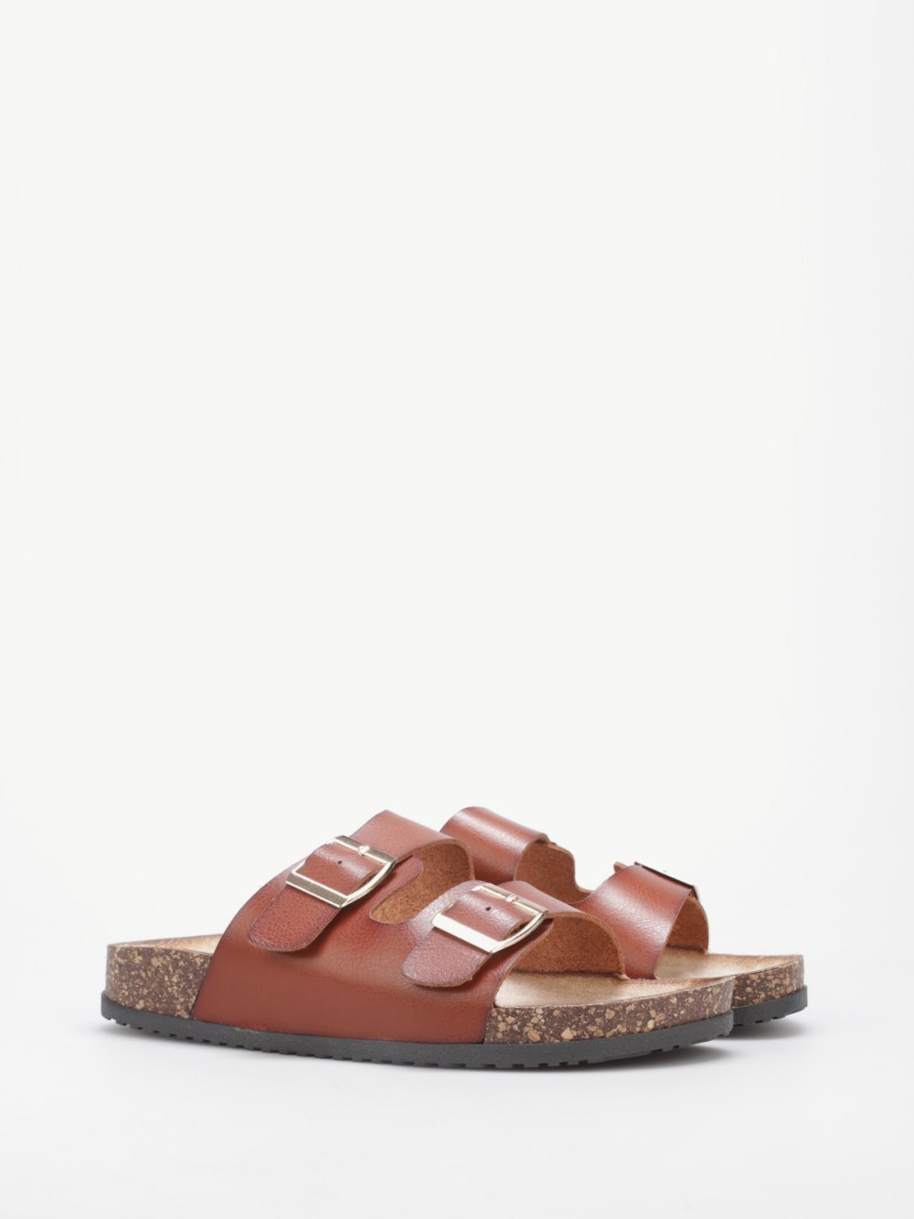 Mules en simili à double bride et liège camel