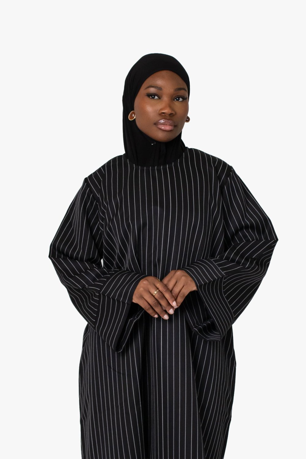 Striped kimono abaya - Black