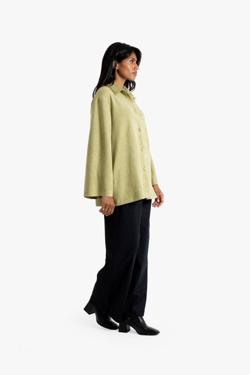 Faux suede shirt jacket - Pistachio green