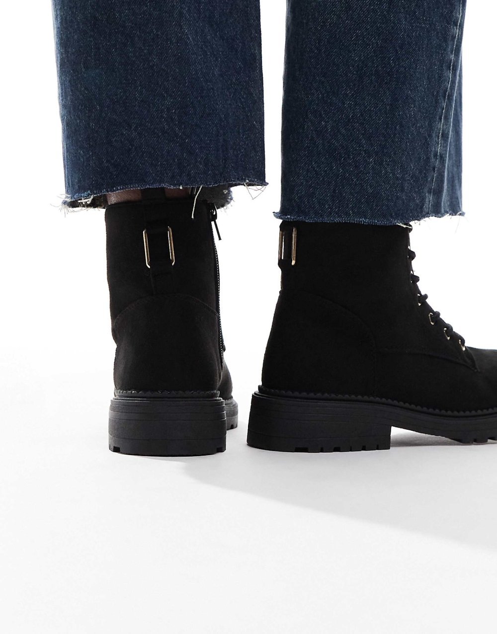 Lace-up low heel ankle boots in black