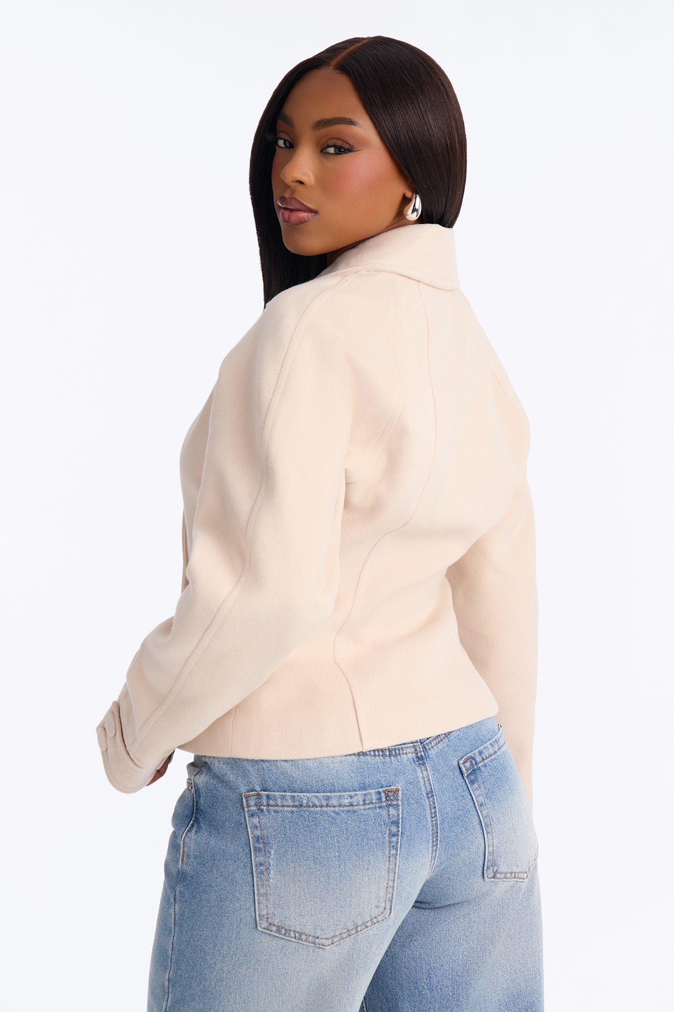 Manteau officier croisé à taille resserrée