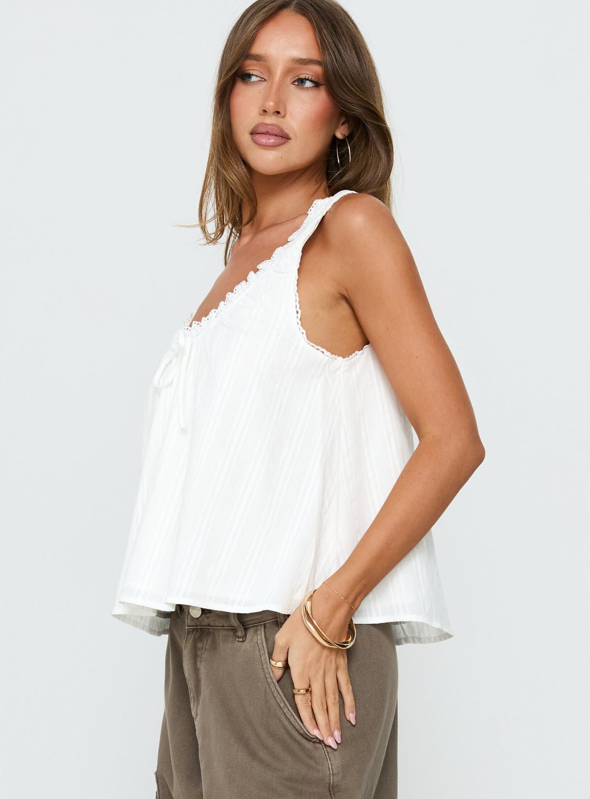 Cotton babydoll top with lace trim