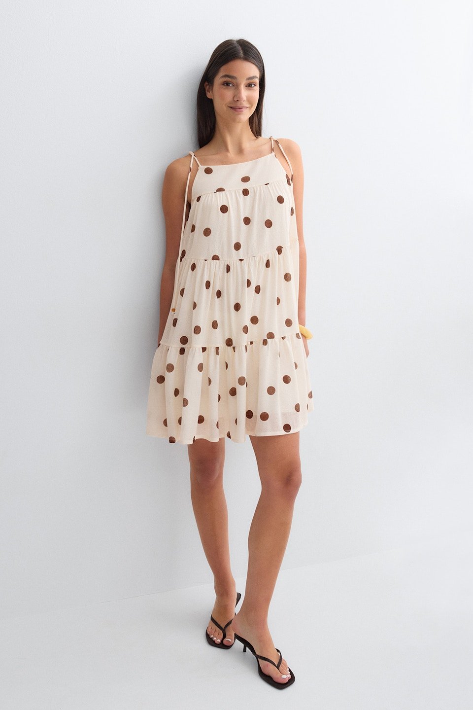 Robe d'été fluide à pois et fines bretelles