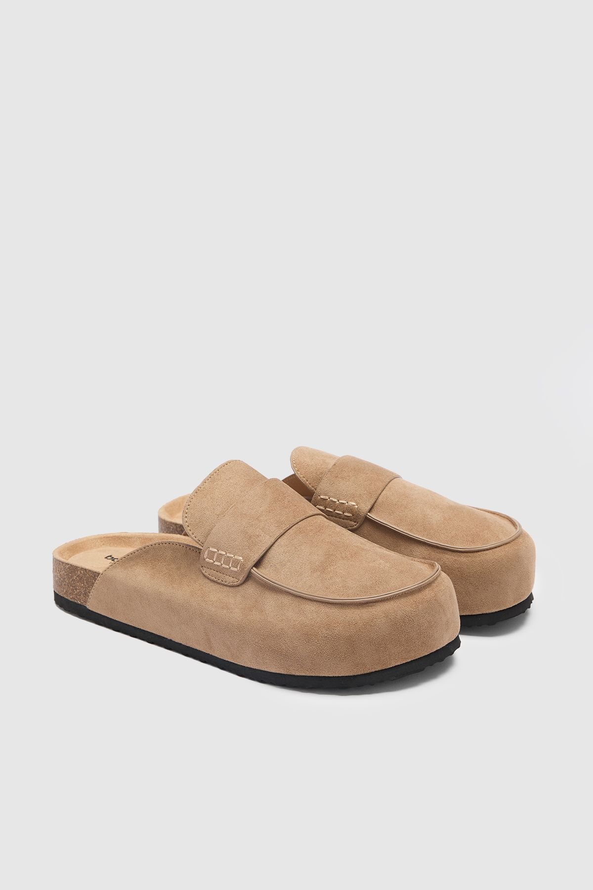 Wide Fit Faux Suede Clog Mules With Tab Detail