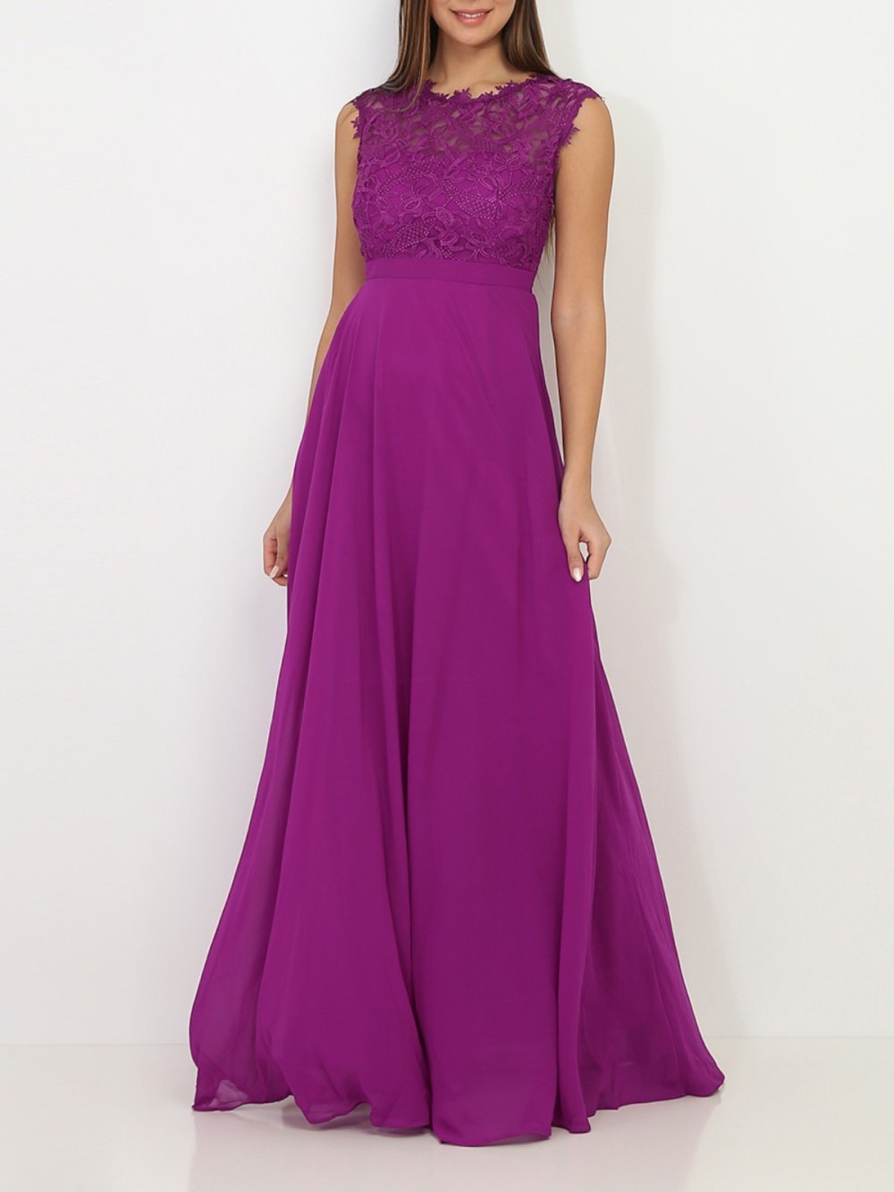 Robe longue à buste en dentelle violette