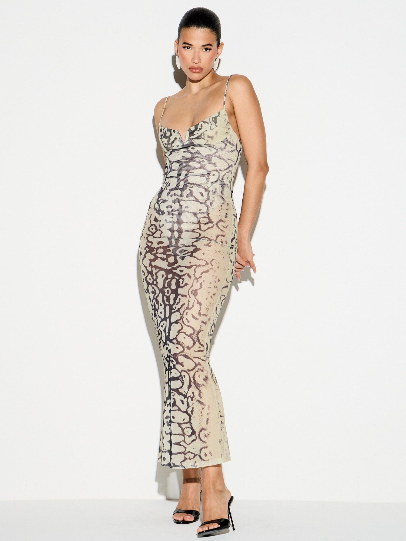 Snake print mesh dress with sweetheart neckline