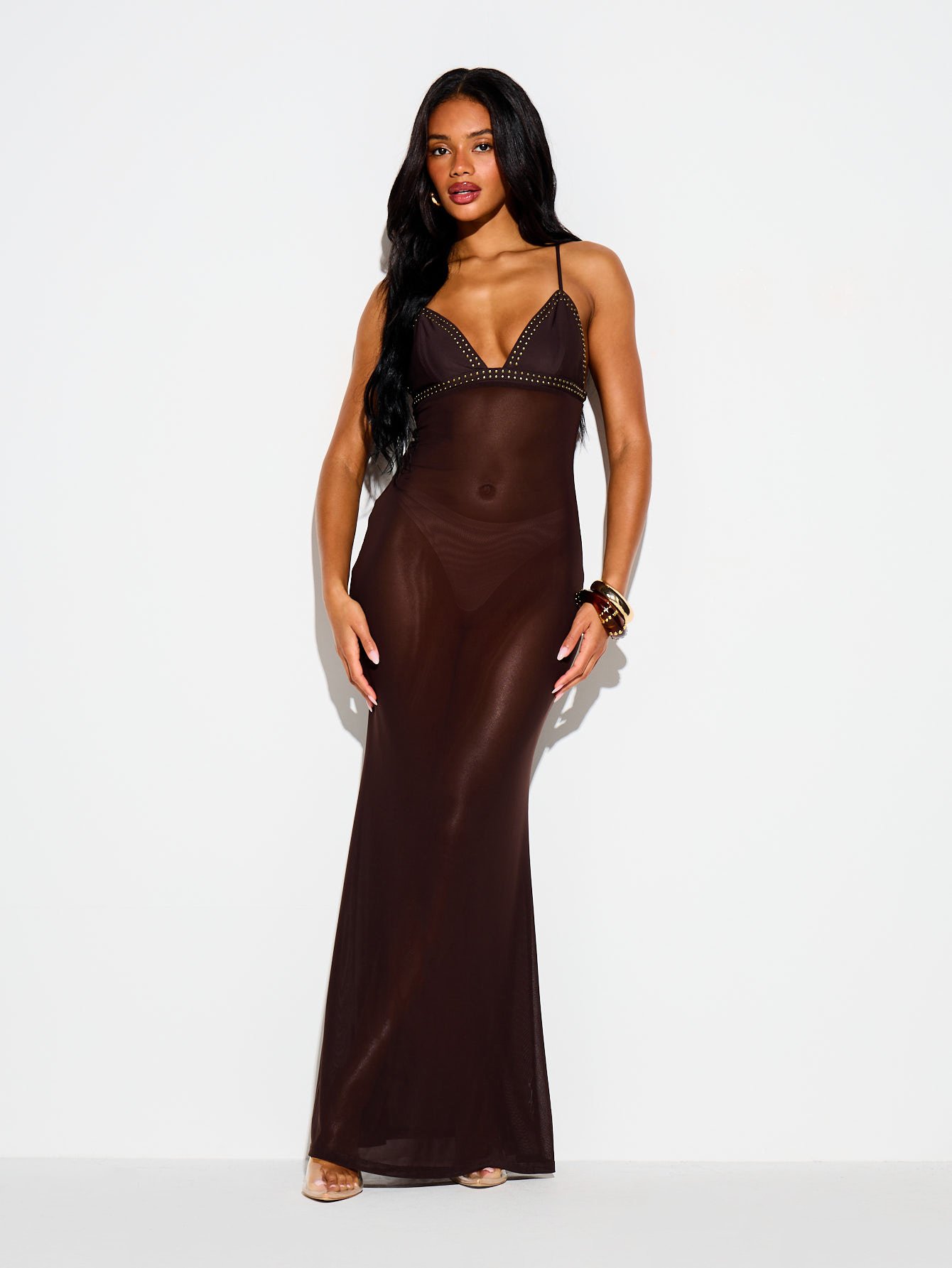 Robe soirée résille chaffafa b clous