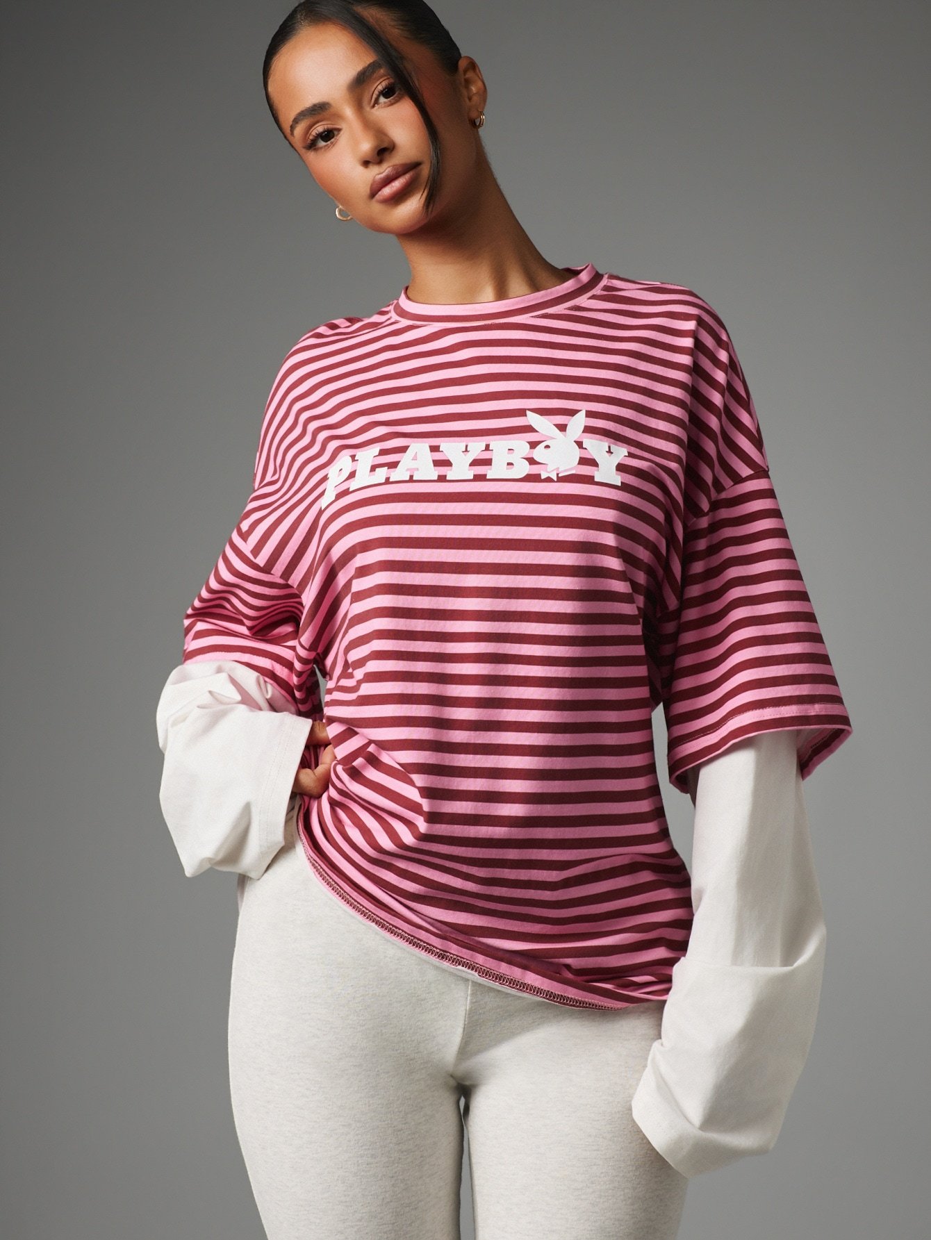 T-shirt rayé oversize à imprimé graphique