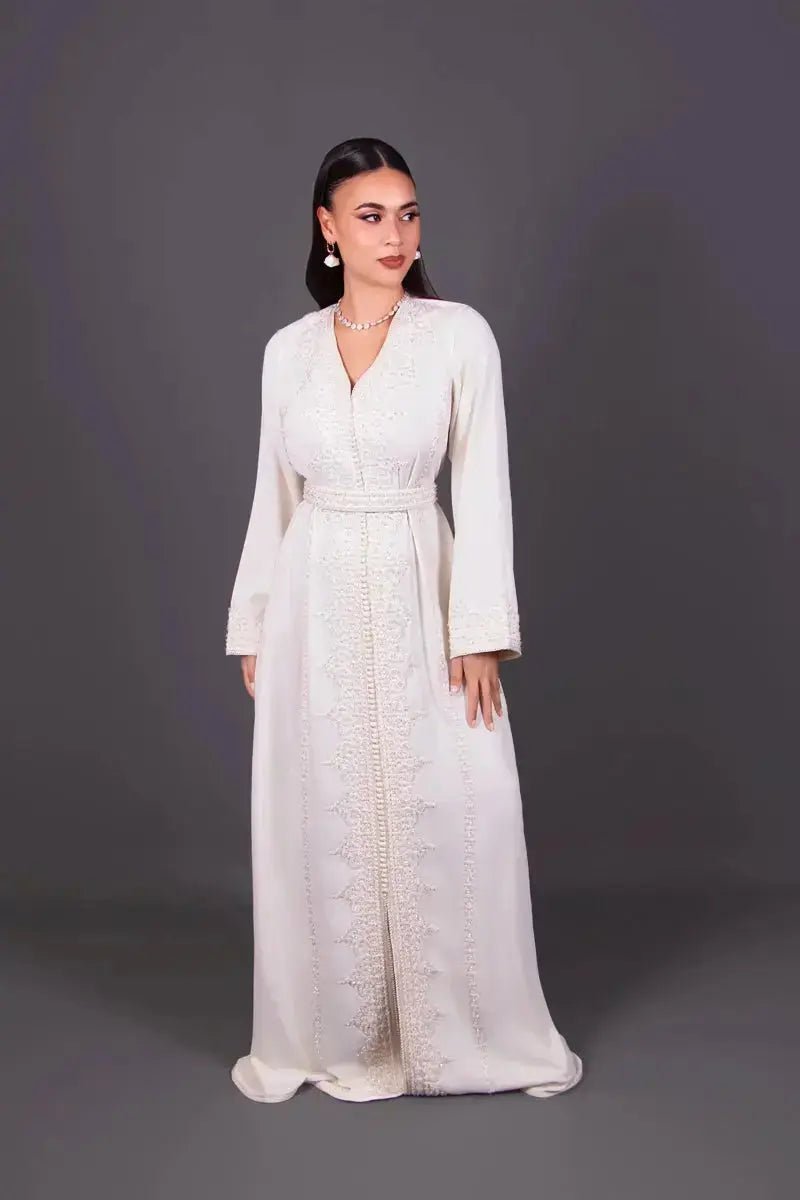 Caftan mtarz b ljohar blanc cassé