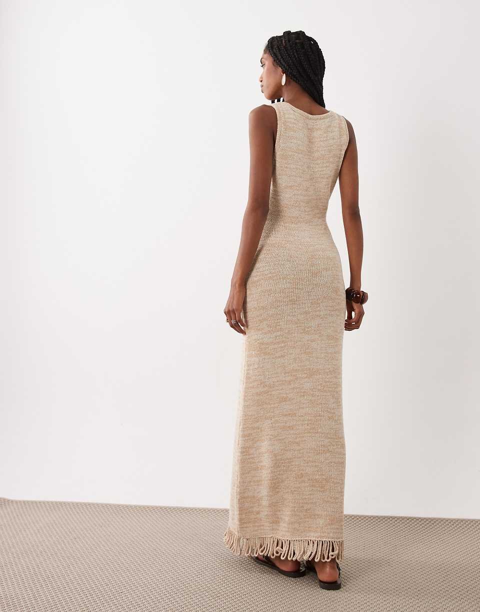 Robe twila maille torsadée b franges - beige