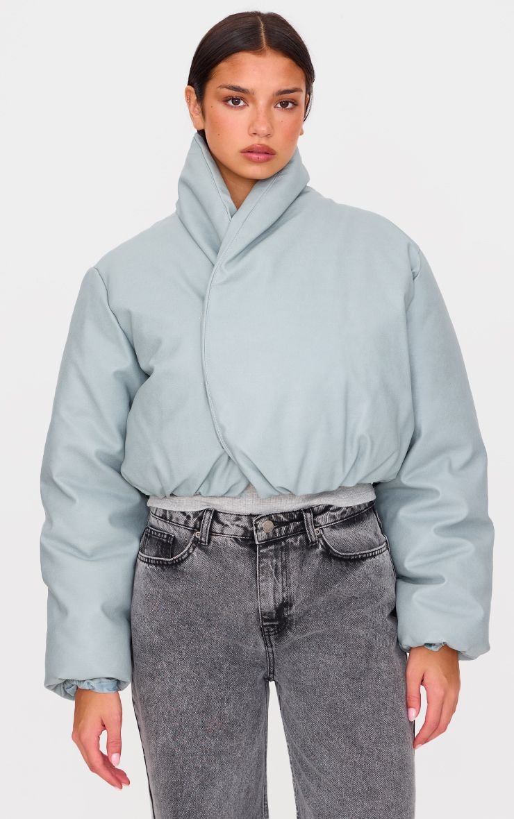 PU Leather Flap Detail Quilted Jacket
