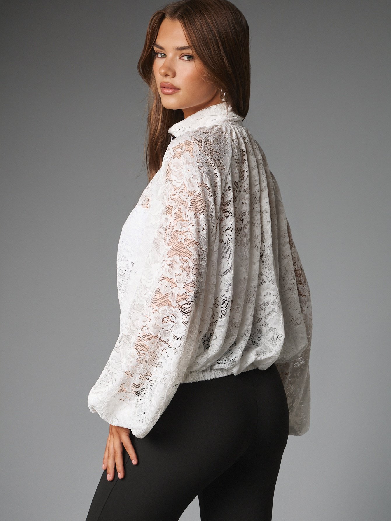 Floral lace bomber jacket
