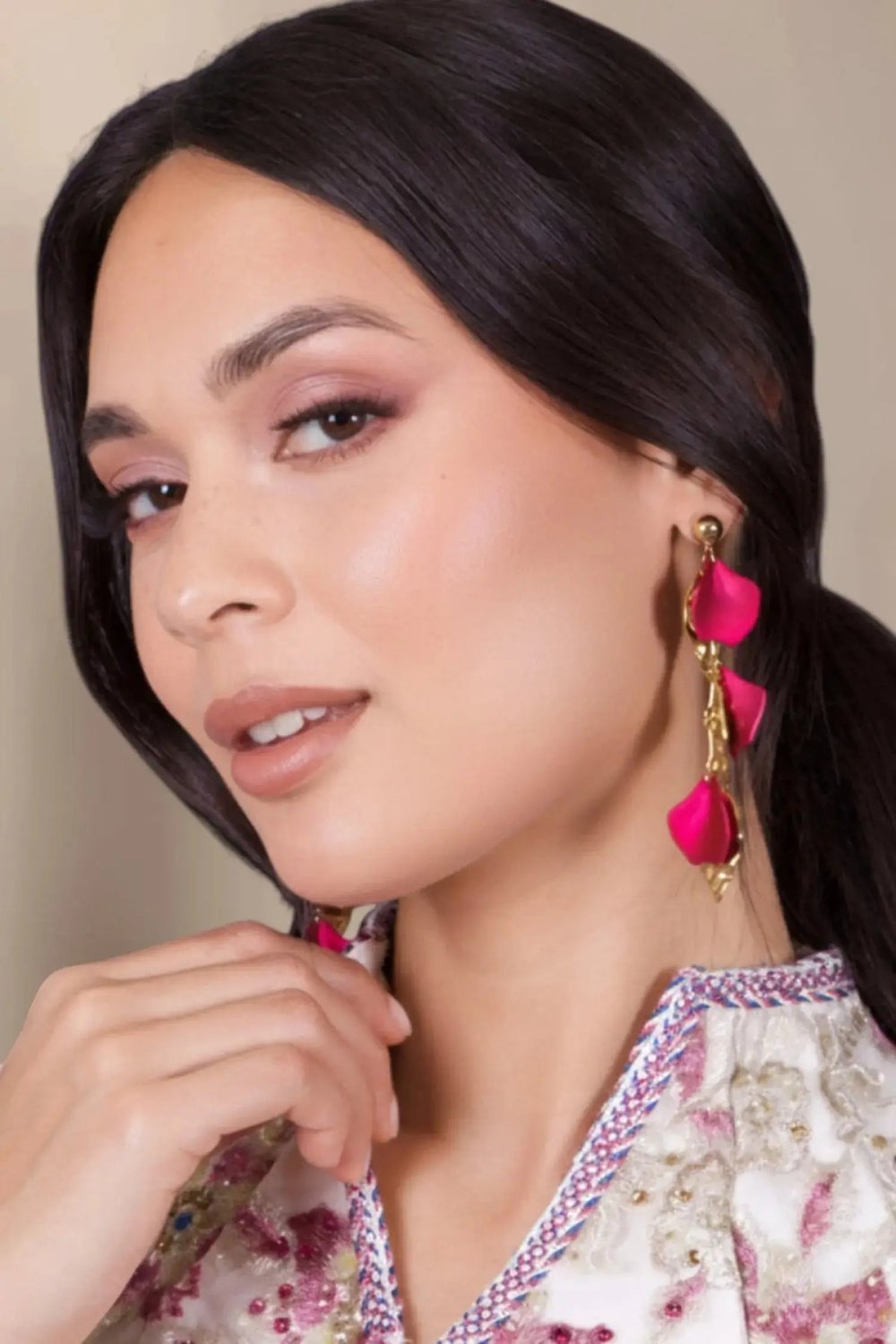 Fuchsia petal drop earrings