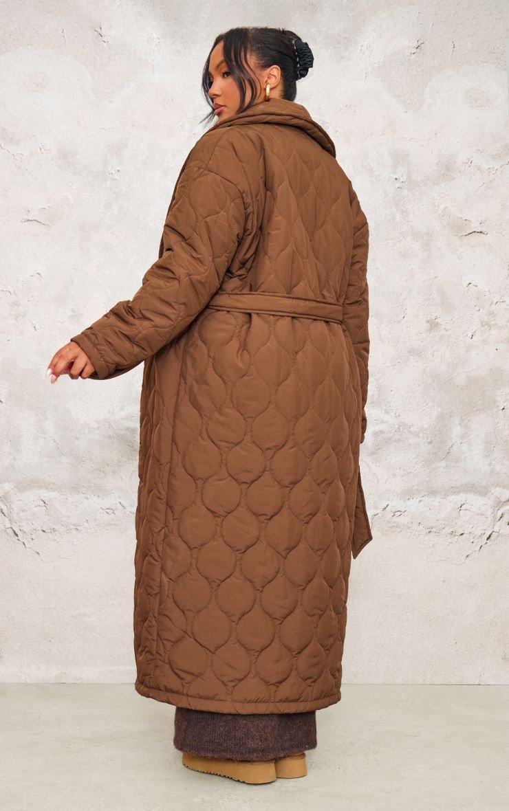 Plus Belted Longline Quilted Coat