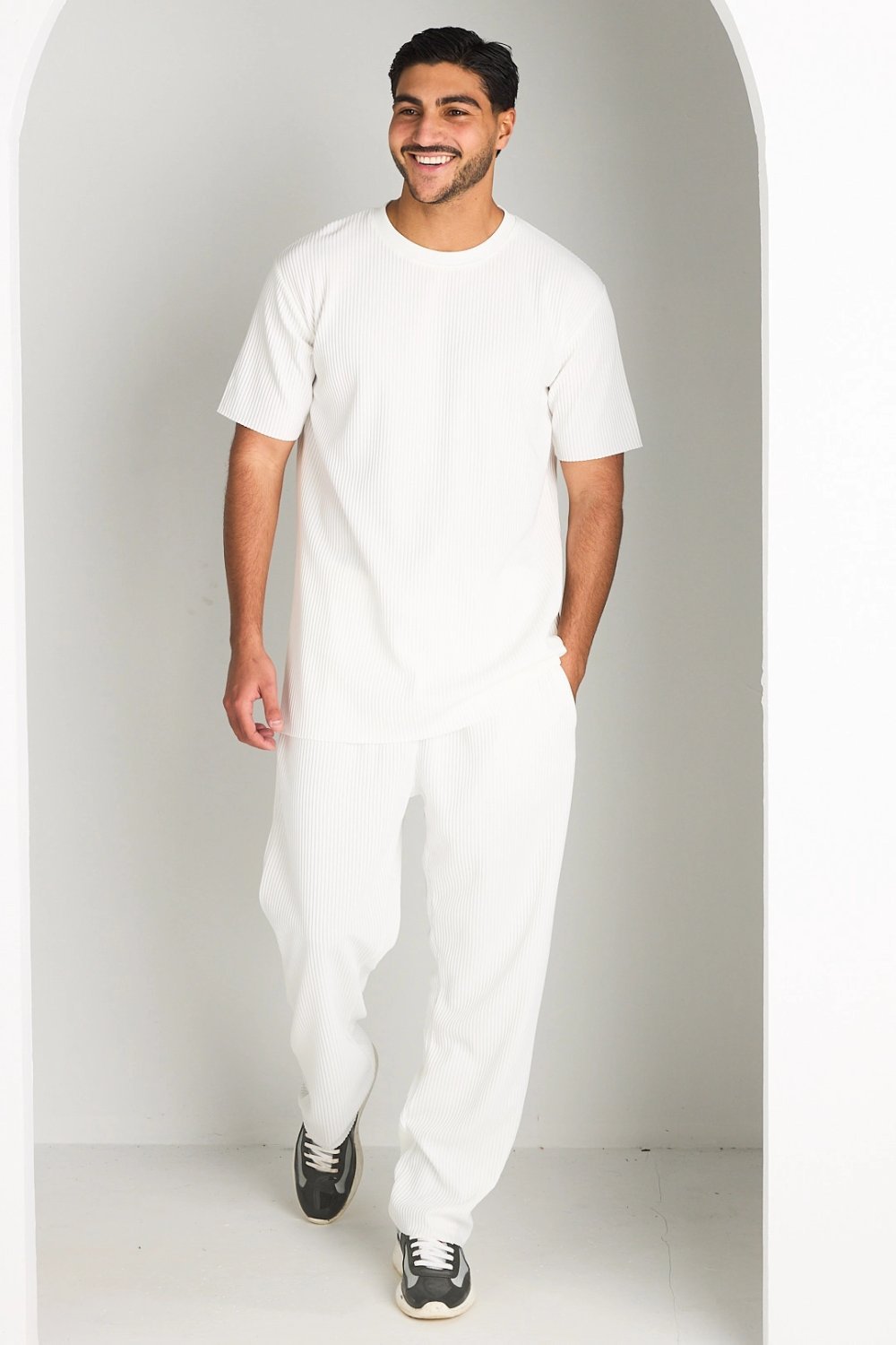 Ensemble côtelé t-shirt w pantalon écru