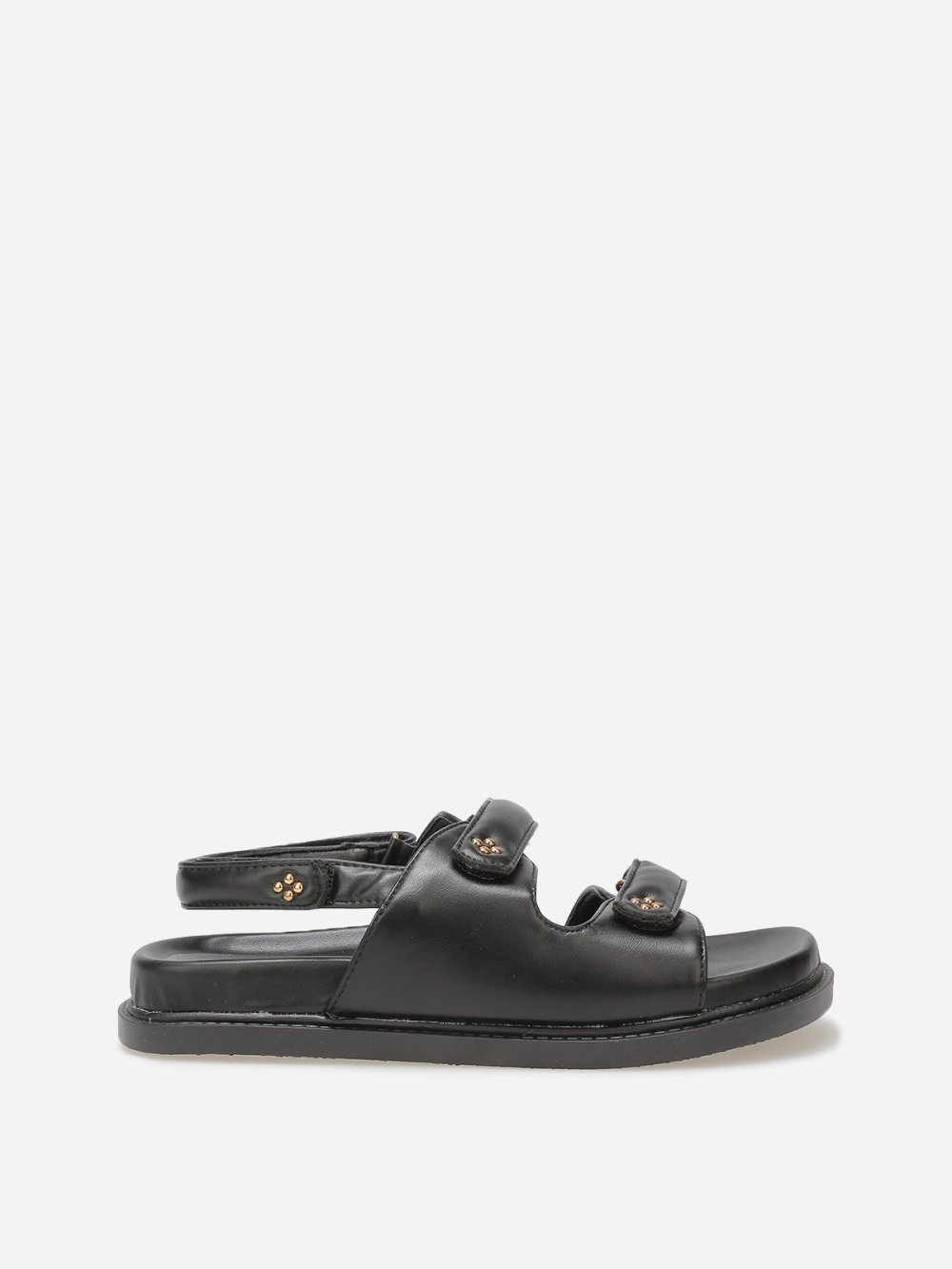 Black studded platform sandals with straps