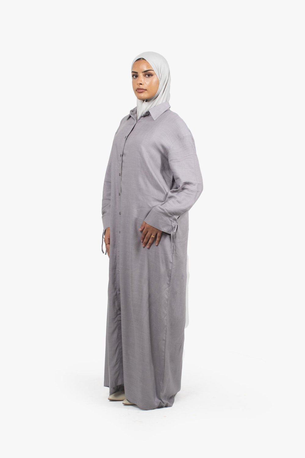 Button-down shirt abaya - Grey