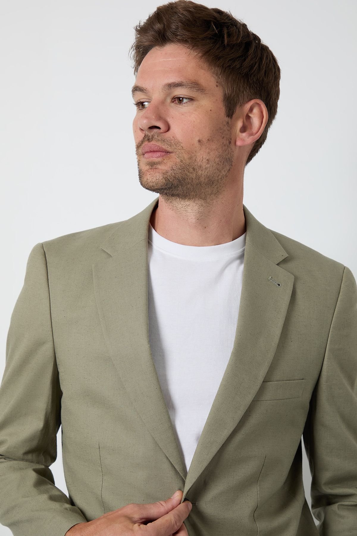 Veste de costume cintrée en lin - Vert clair