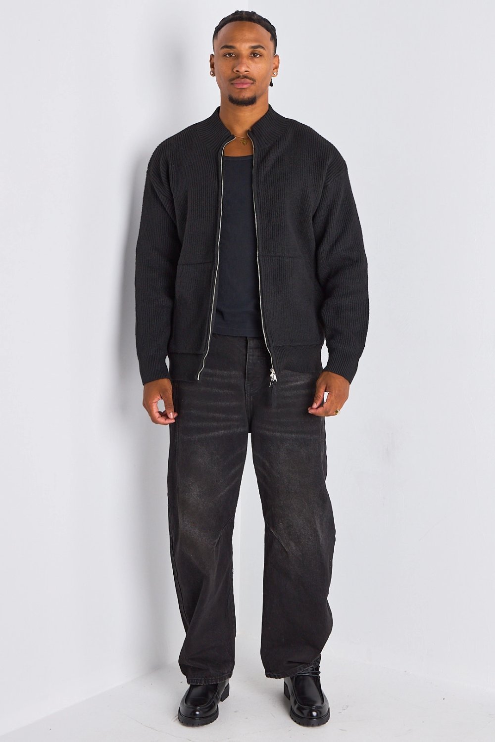 Black ribbed zip-up jacket