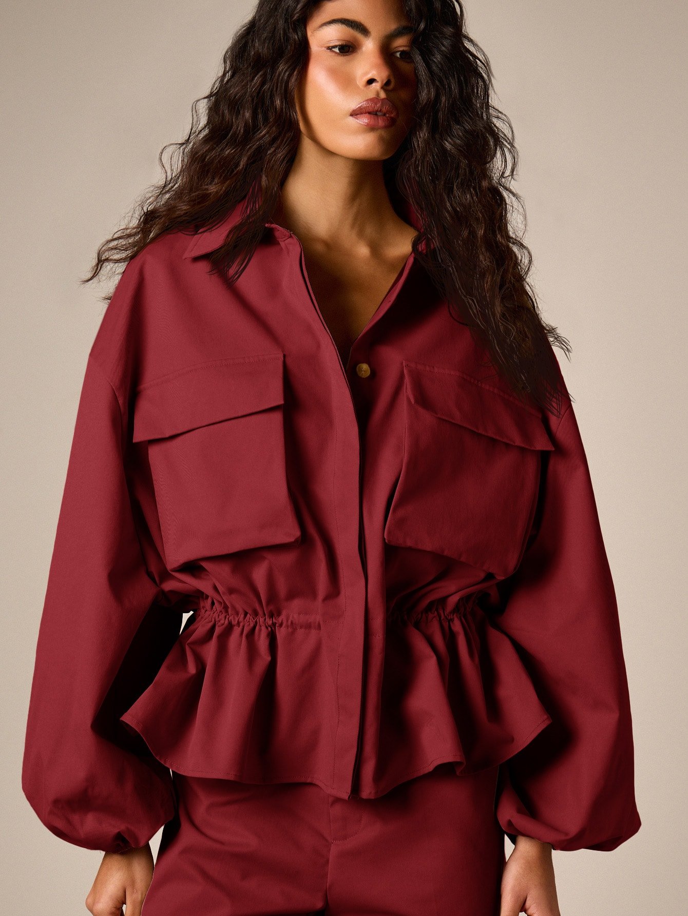 Veste chemise cargo oversize à manches ballon