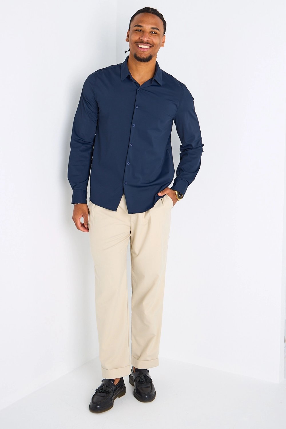Chemise fluide manches longues bleu marine