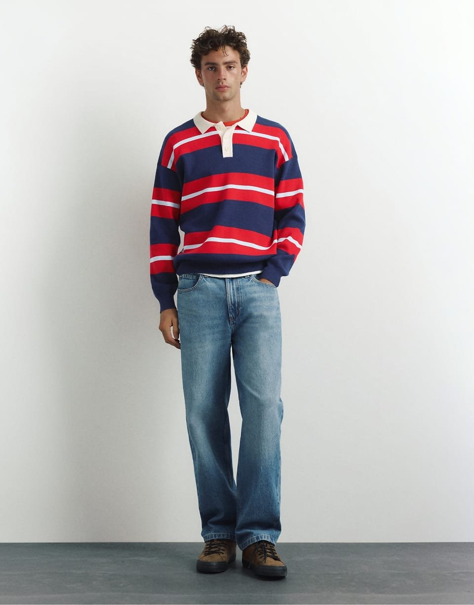 Polo b triko b rayures - Bleu marine