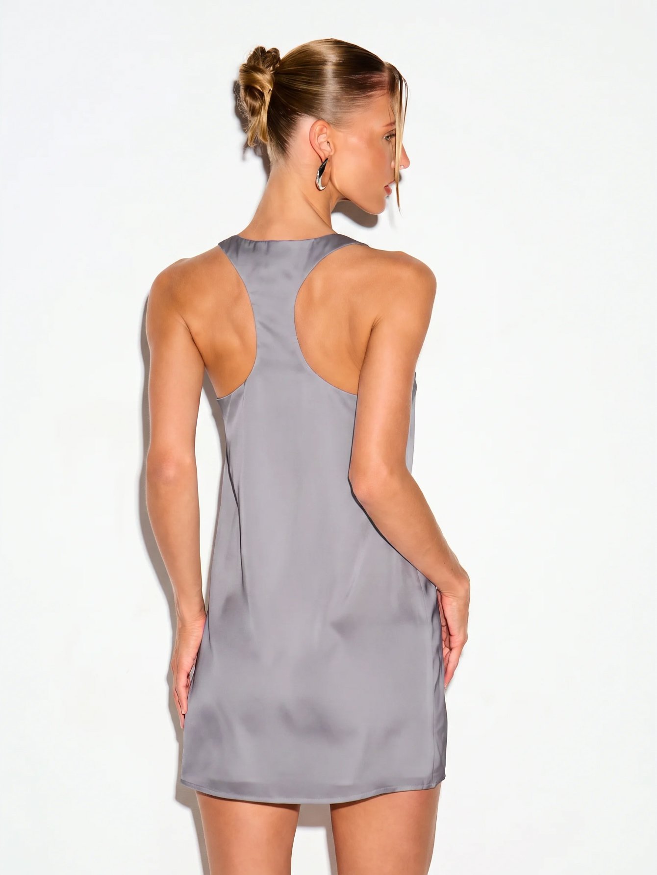 Satin slip mini dress with racer back