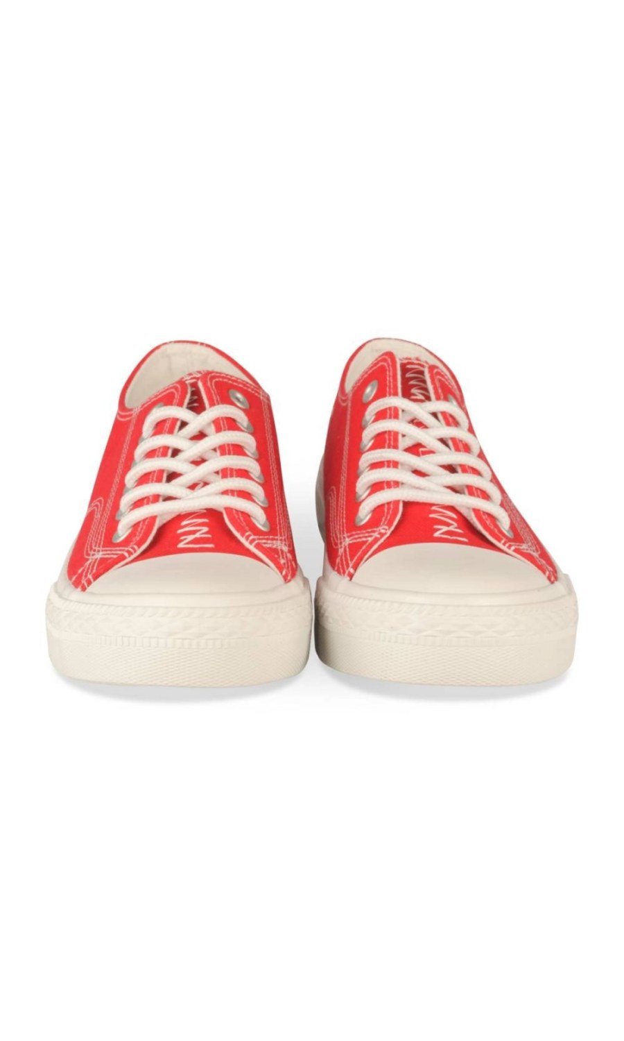 Red canvas sneakers, contrast stitching