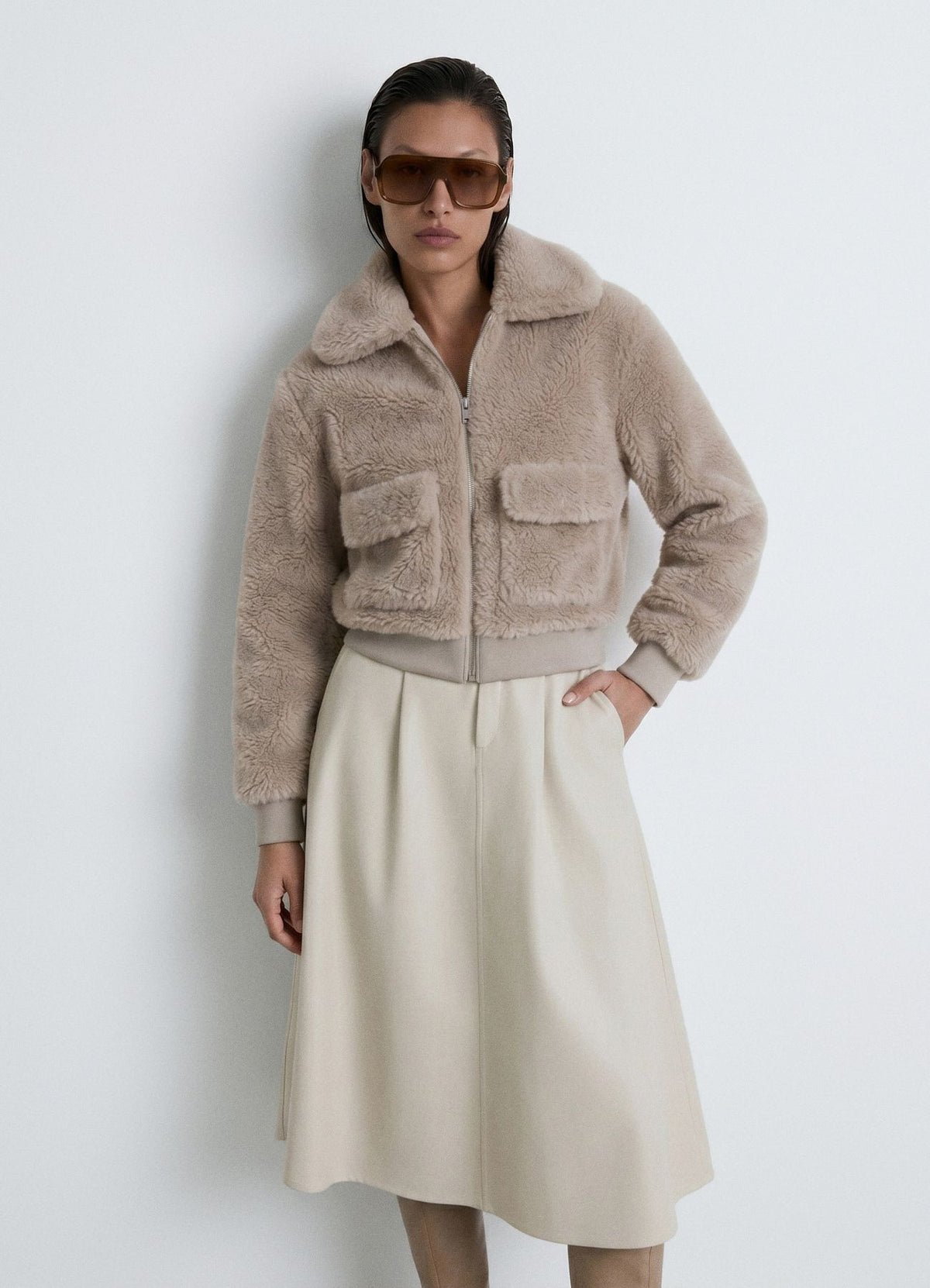 Cropped zip teddy jacket