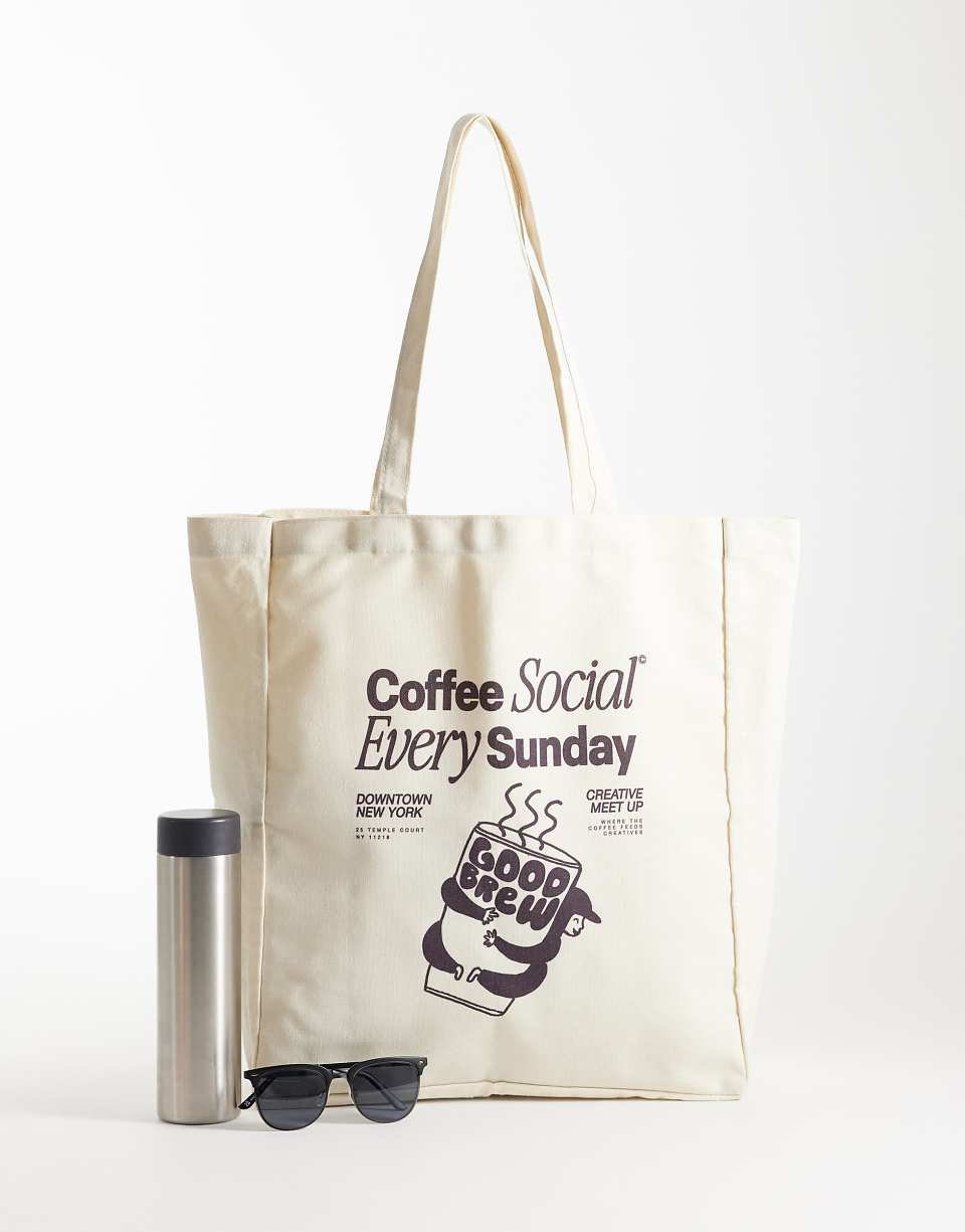 Cabas toile b imprimé café - Byed cassé