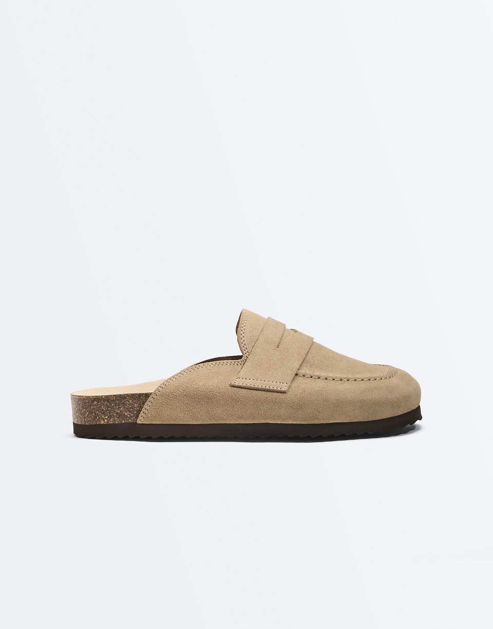 Mules fendues en daim - Sable