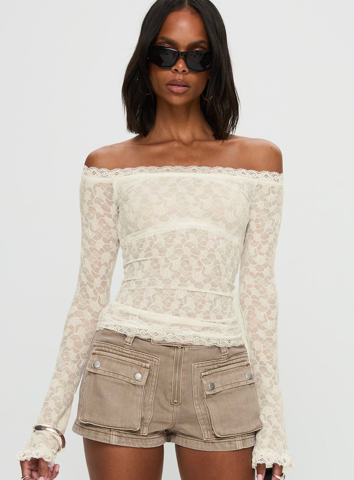 Sheer lace off-shoulder top
