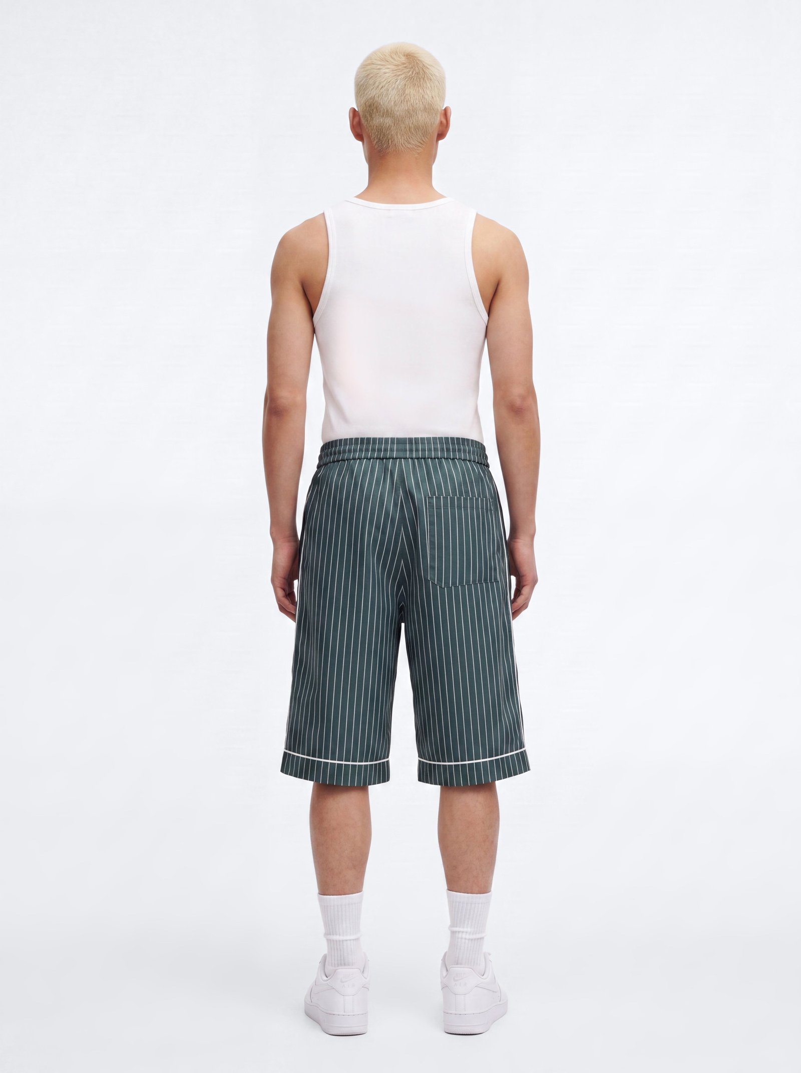 Collegiate pinstripe baggy shorts