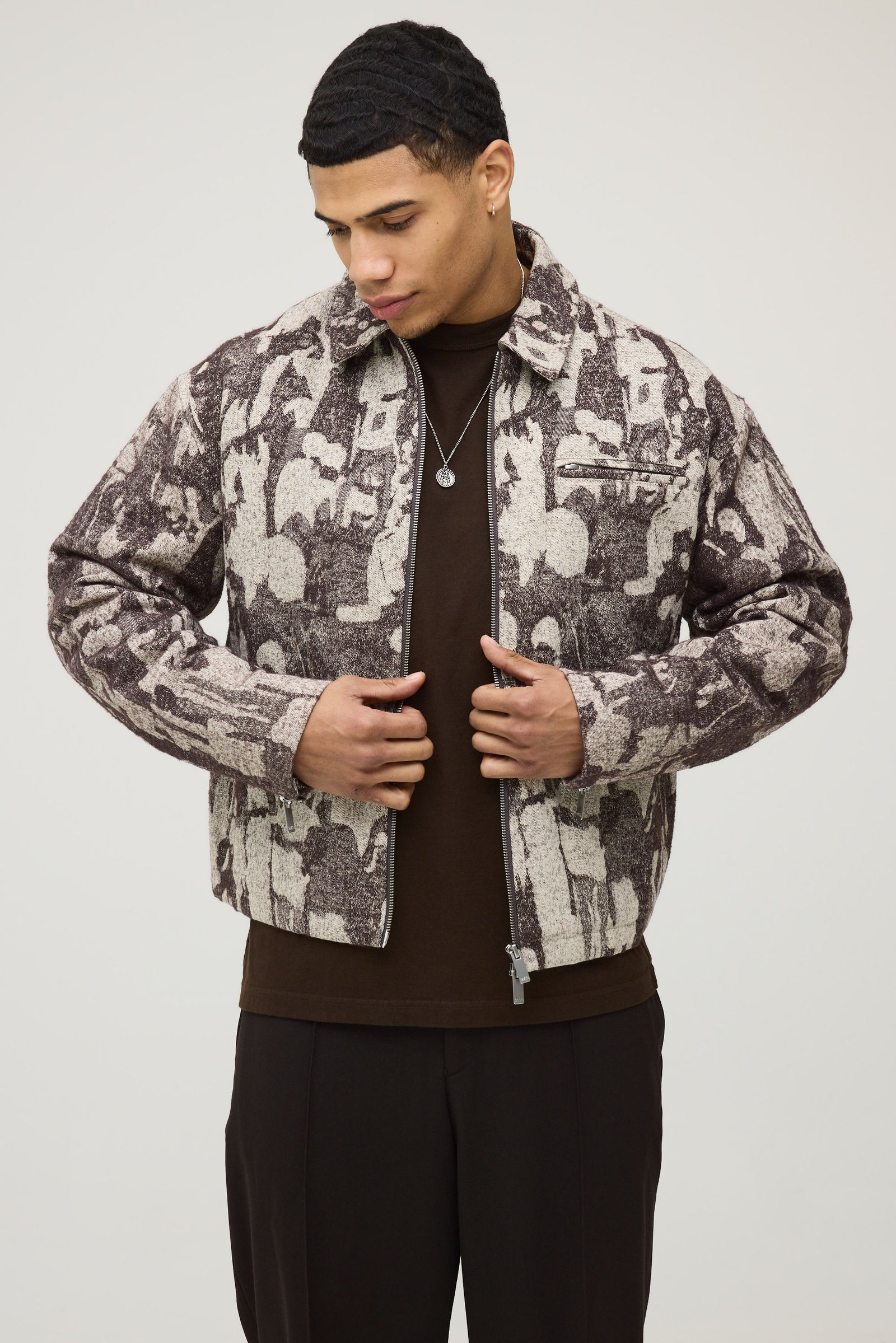 Veste Harrington Jacquard Texturée Coupe Ample