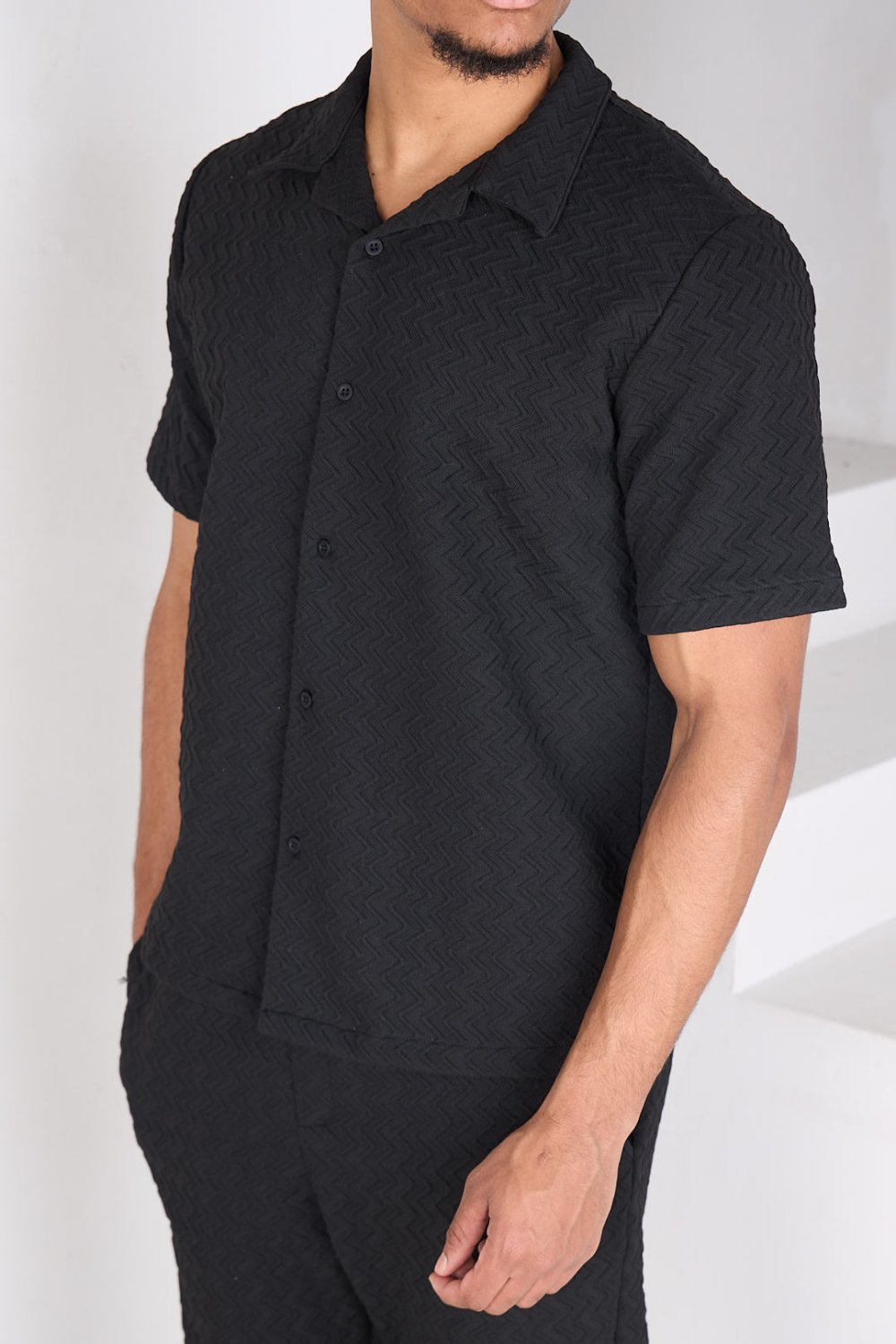 Black ribbed shirt and trousers set