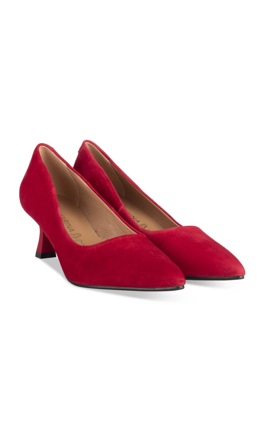 Red faux suede pointed pumps