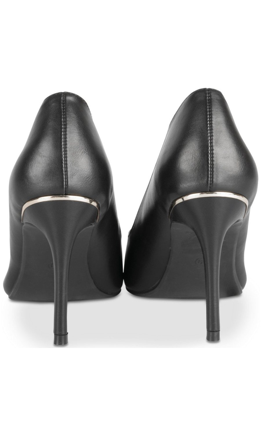 Black stiletto pumps with gold-tone trim
