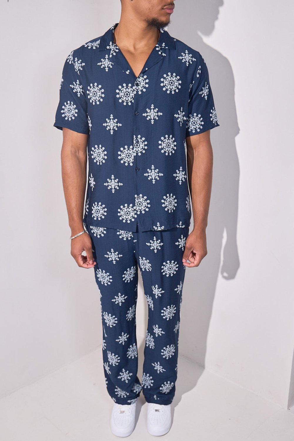 Navy floral shirt and trousers set