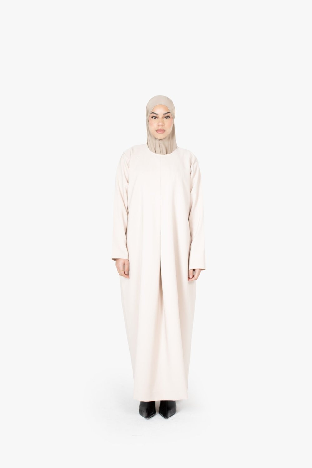 Abaya en crêpe à pli central - Crème