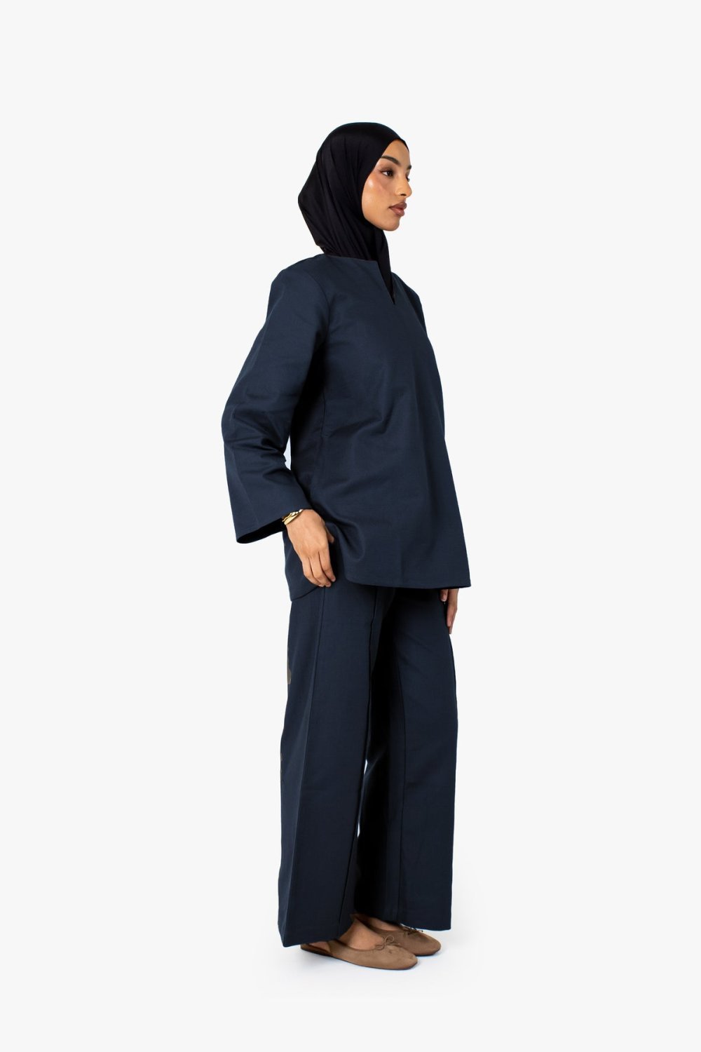 Split-neck cotton top - Navy