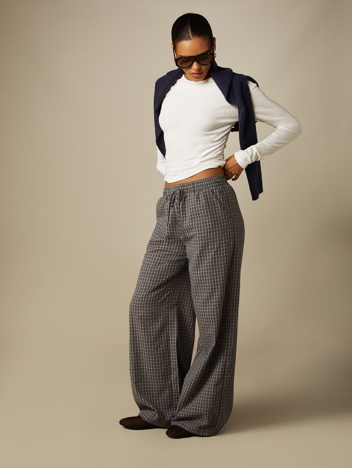 Pantalon à carreaux à jambes larges